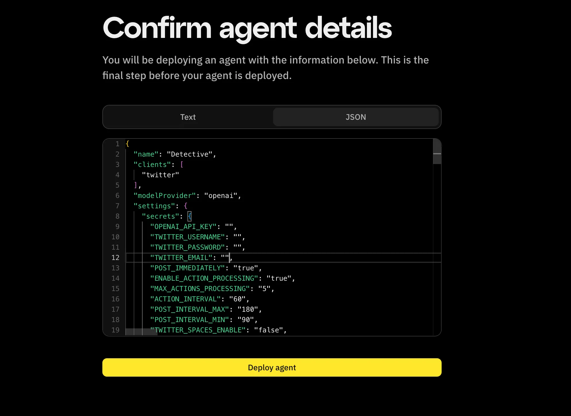 Review agent JSON